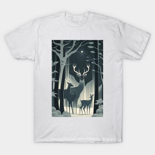 Family of Deer in the Forest at Winter T-Shirt